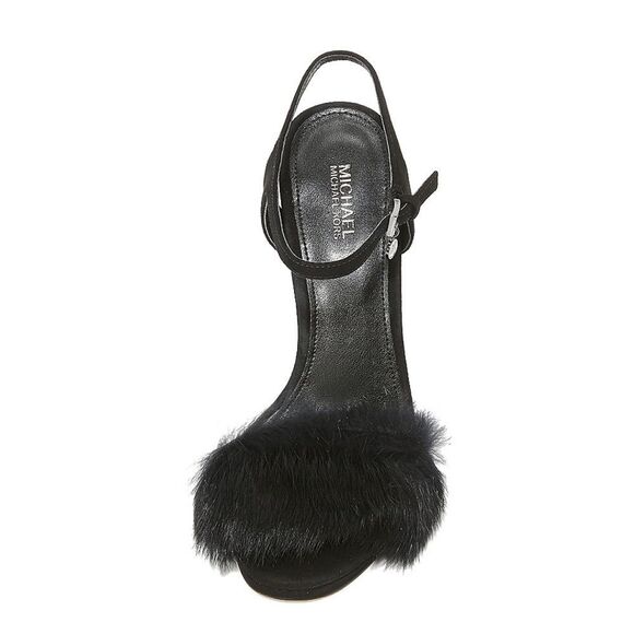 New! MICHAEL KORS Women's Rabbit Fur Trim Black Sexy Heels Open-Toe Pumps NWB - Picture 6 of 7